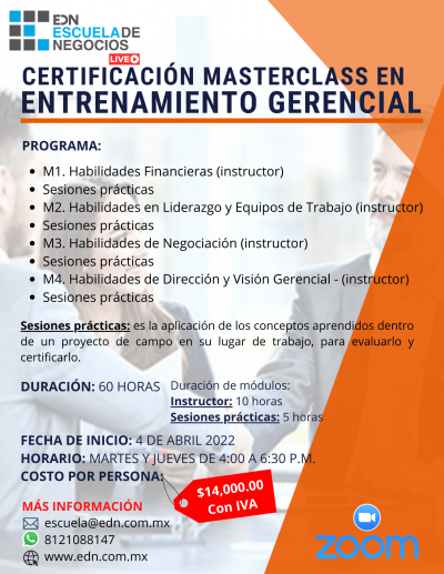 CERTIFICACIÓN MASTERCLASS EN ENTRENAMIENTO GERENCIAL